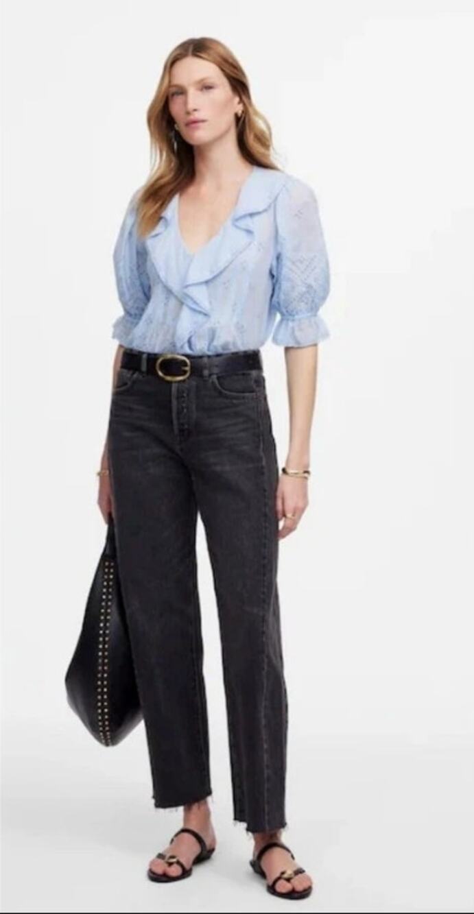 NWT Madewell Pieved Barrel-Leg Jeans in Ashen Black Size 31